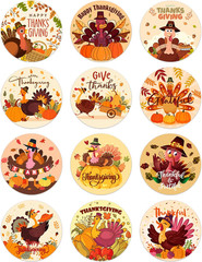 360 PCS round Thanksgiving Turkey Stickers for Kids Gift Bag Seals