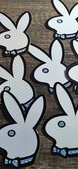 Vintage White PLAYBOY BUNNY Prism Glitter Vending Machine Sticker Rabbit Head