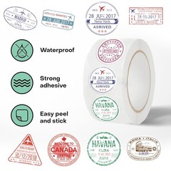 Cute Passport Stamp Series Roll Stickers (500 Pcs/Roll) – PVC Decorative Decals