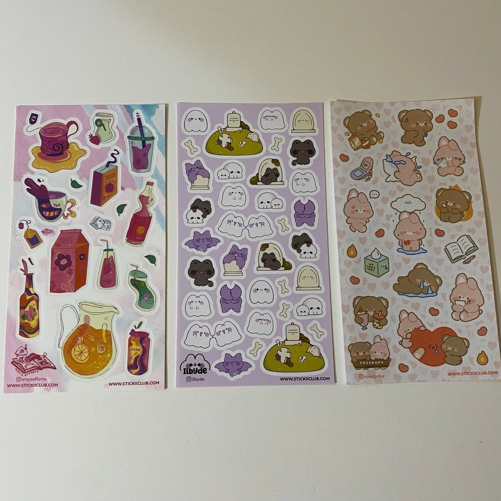 Stickii Club Stickers Set Beverages Ghosts Cute Animals