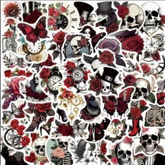 50 Random Gothic Punk Skull Rose Themed Stickers