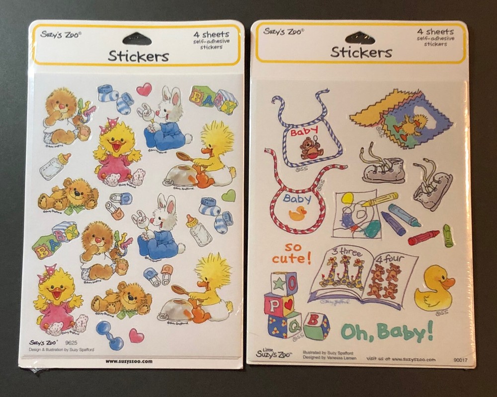 NEW Suzy’s Zoo Baby Stickers 2 Packages of 4 sheets/pkg Sealed