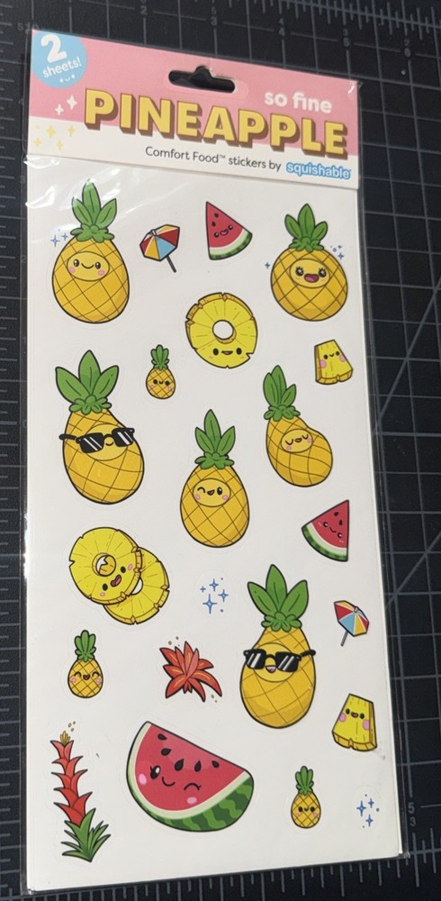Squishable Comfort Food Stickers – So Fine Pineapple Watermelon Fruit 2 Sheets