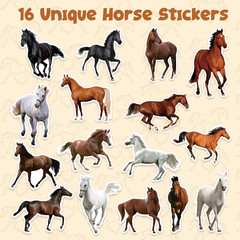 1000PCS Horse Realistic Stickers in 2 Rolls Horse Aesthetic Stickers for Kids, W