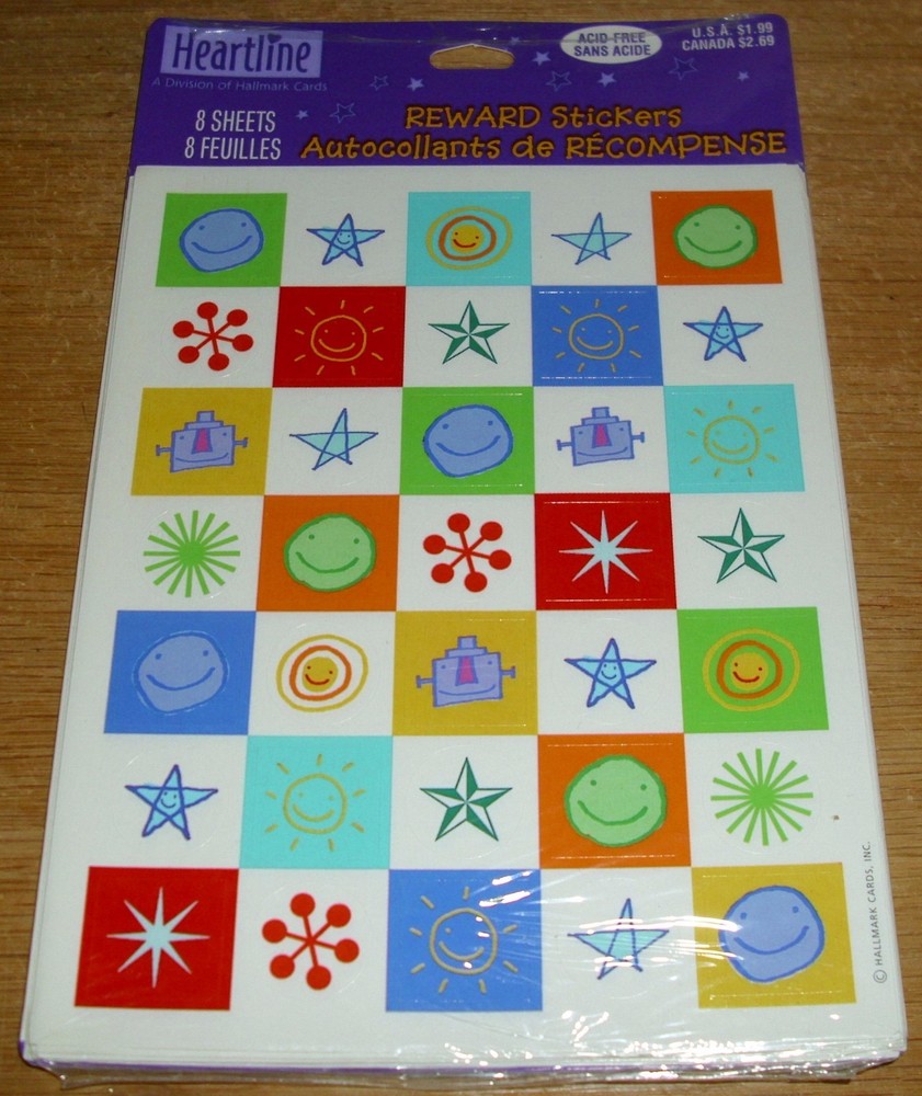 Hallmark Reward Stickers Star Sun Robot Symbols 8 Sheets NIP Free Ship Over $15