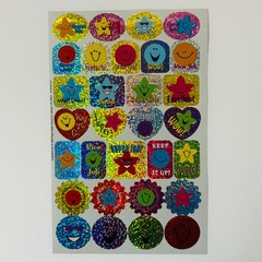 Vintage 1999 Sparkle Glitter Stickers SMILEY FACES STARS HEARTS