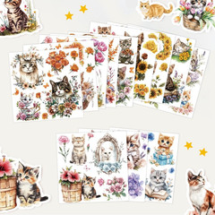 12 Sheets Animals and Flowers Rub on Transfers for Crafts, 12 Styles Cats and Fl