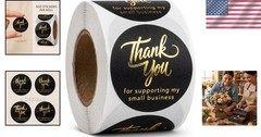 500 Stickers Black Gold Foil Thank You Small Business Packaging Labels 1.5