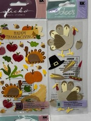 Vintage Thanksgiving Stickers Turkey Pilgram Fall Leaves Traditions Scrapbooking