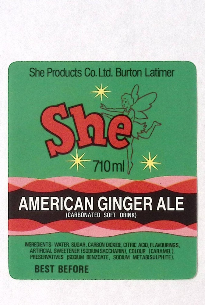 1940s She American Ginger Ale Carbonated Soft Drink Paper Label Fairy 4″H
