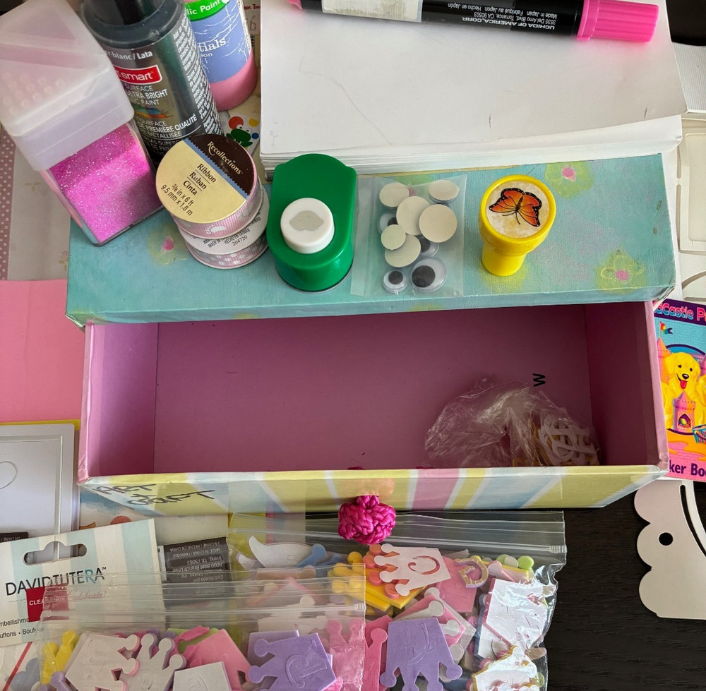 Huge Lot( 50) Scrapbooking/craftbox/Sticker/Glitter/Ribbon/Glue gun/pinks/pastel