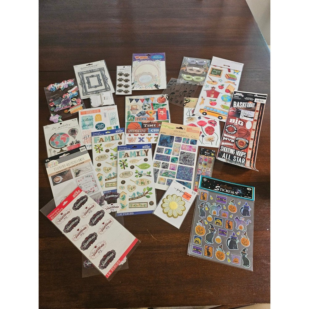 Multi-Brand Scrapbook Sticker Lot Mixed Themes Multicolor Craft Die Cuts