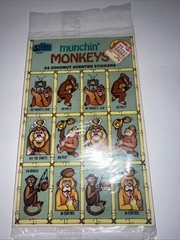 Vintage MUNCHIN’ MONKEYS coconut SCRATCH-N-SNIFF stickers SEALED