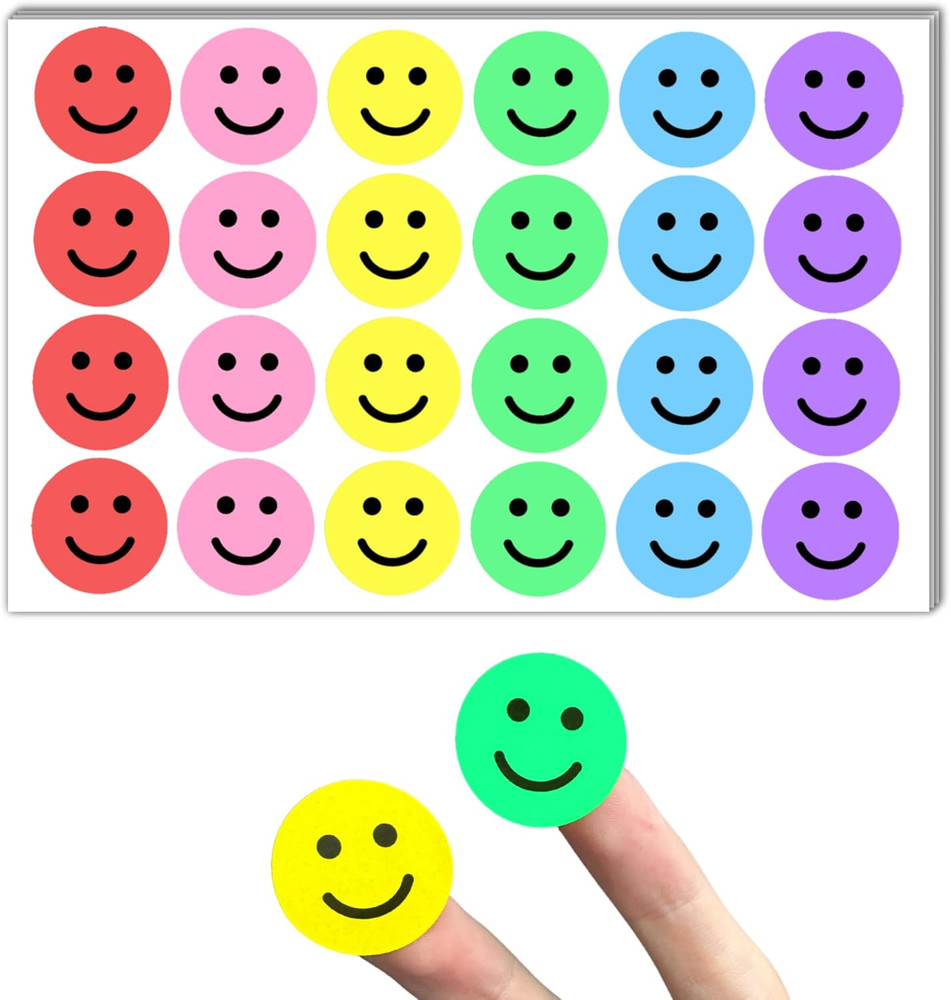 600 Pieces, 1 Inch – Smiling Happy Smile Face Stickers for Reward – 6 Colors