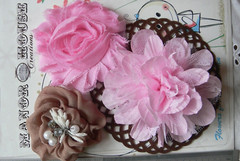 PINK & BROWN Fabric Organza 3 Flower Pk 5-8cm + Felt Doily 10cm – Manor House