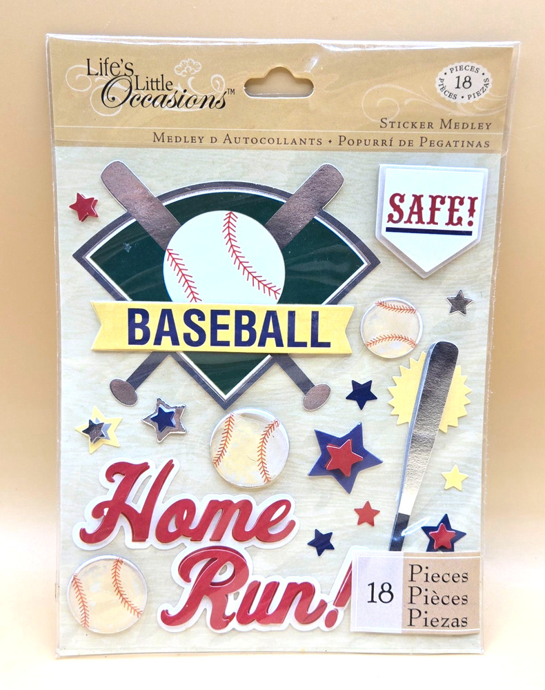 18pcs 3D Baseball Scrapbooking Stickers By Life’s Little Occasions, NEW SEALED