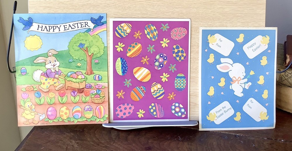 Mixed Lot of 3 Vintage Easter Sticker Sheets Hallmark & AGC Glitter Eggs Chicks