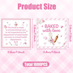 Cottage Food Law Labels Stickers – 1000 Count Baked with Love Adhesive Square De
