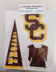 RARE PAPER WIZARD USC TROJANS Scrapbook 3D JACKET, PENNANT & LETTER Sticker Set