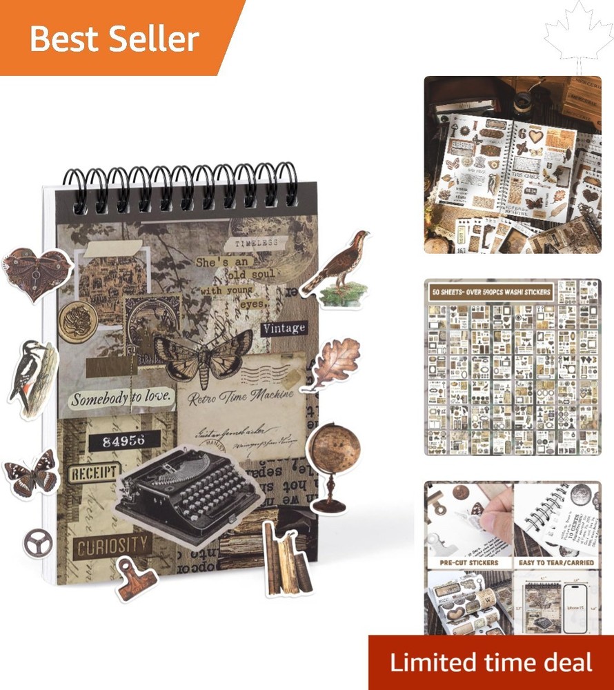 595PCS Vintage Washi Stickers for Journaling – Elegant Dark Academia Aesthetic
