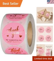 500 Elegant 1.5 Inch Pink & Rose Gold Thank You Stickers – Waterproof & Durable