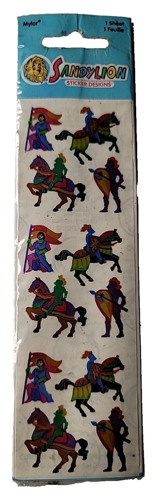 Sandylion Medieval Stickers Mylar Knights Horses NIP 1 Sheet Sealed VTG NOS