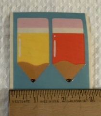 Vintage Hallmark Red & Yellow Pencils Stickers on ~3 x ~3 Inch Sticker