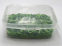 2000 Glass Tube Bugle Beads 2X7mm Green Silver-Lined + Storage Box