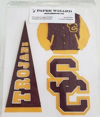 USC TROJANS RARE PAPER WIZARD Scrapbook ✂️ 3D JACKET, PENNANT & LOGO Sticker Set