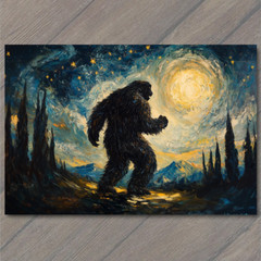 STICKER Bigfoot Under Starry Sky Majestic Night Scene Lake Forest Mountains