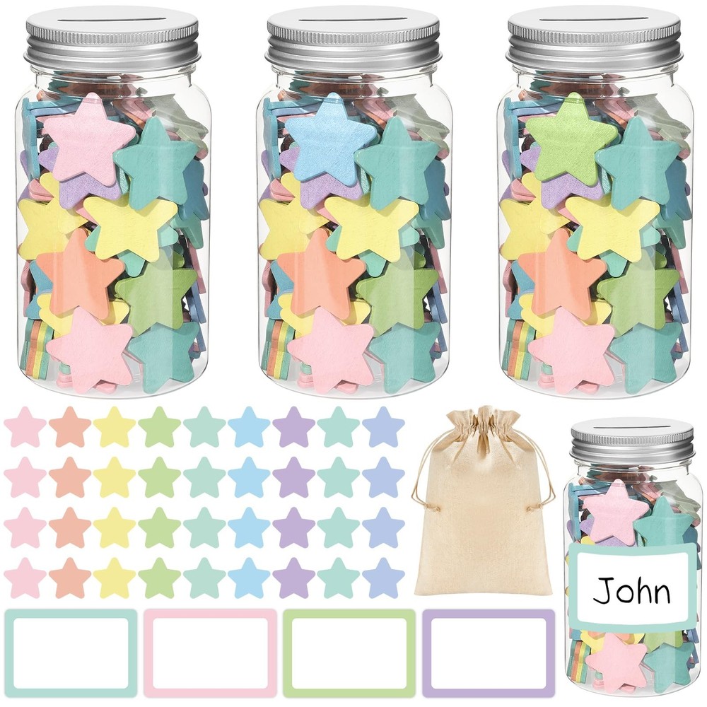 249 PCS Pastel Stars Reward Jars Kids Classroom Coin Incentive Good Behavior