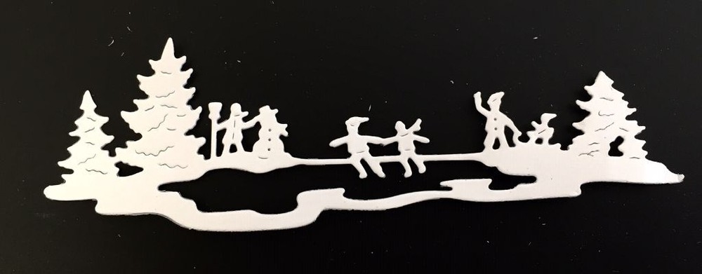 Christmas Die Cuts * Kids Snow Scene * Set of 12 * White Cardstock * Ice Skaters