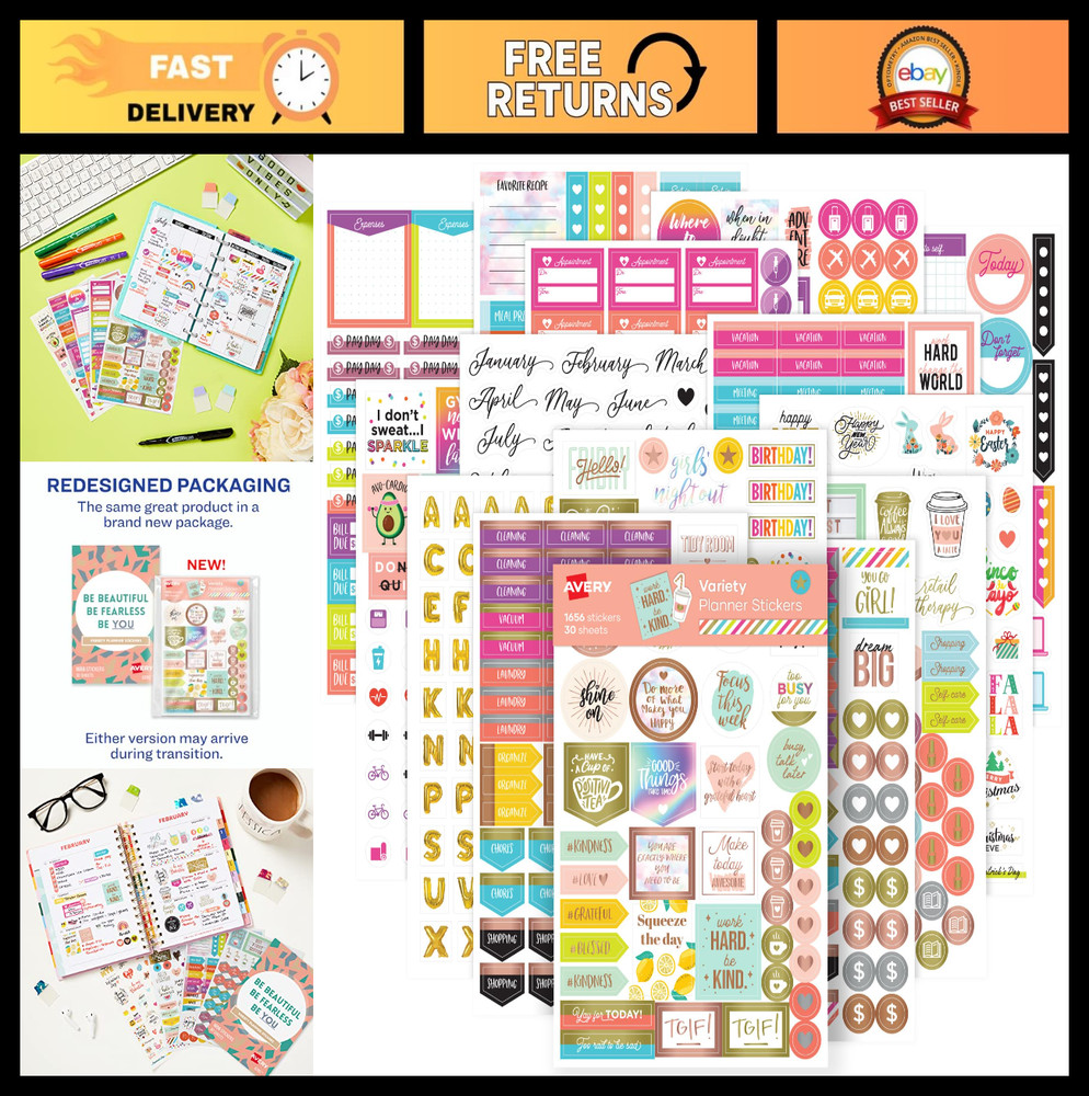 Productivity Planner Stickers Variety Pack – 30 Sheets, 1,656 Stickers for Journ