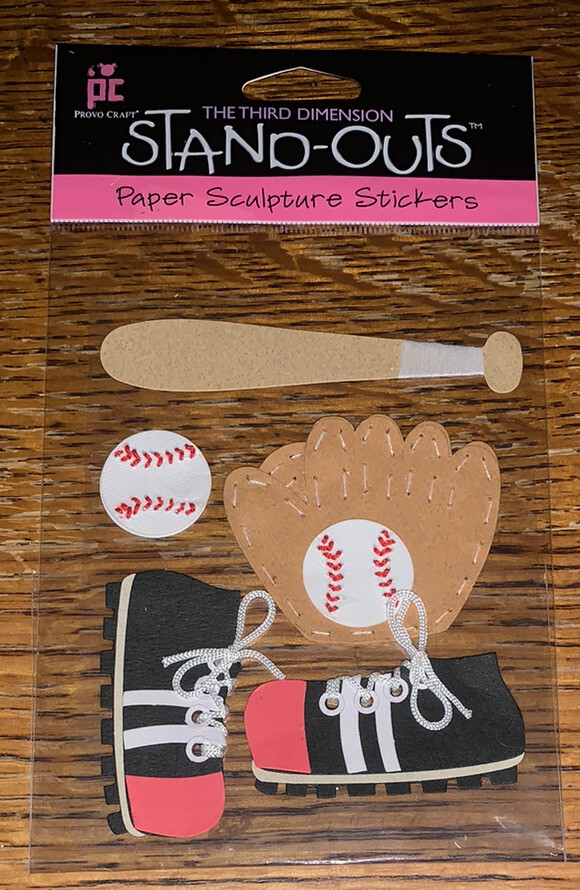 Provo Craft STAND-OUTS Baseball Mitt Bat Ball Shoes Sports Scrapbook Stickers 3D