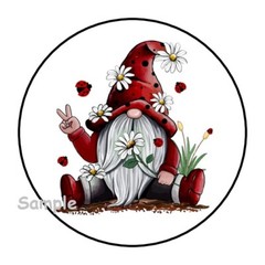 30 LADYBUG GNOME ENVELOPE SEALS LABELS STICKERS 1.5″ ROUND WHITE DAISIES PEACE