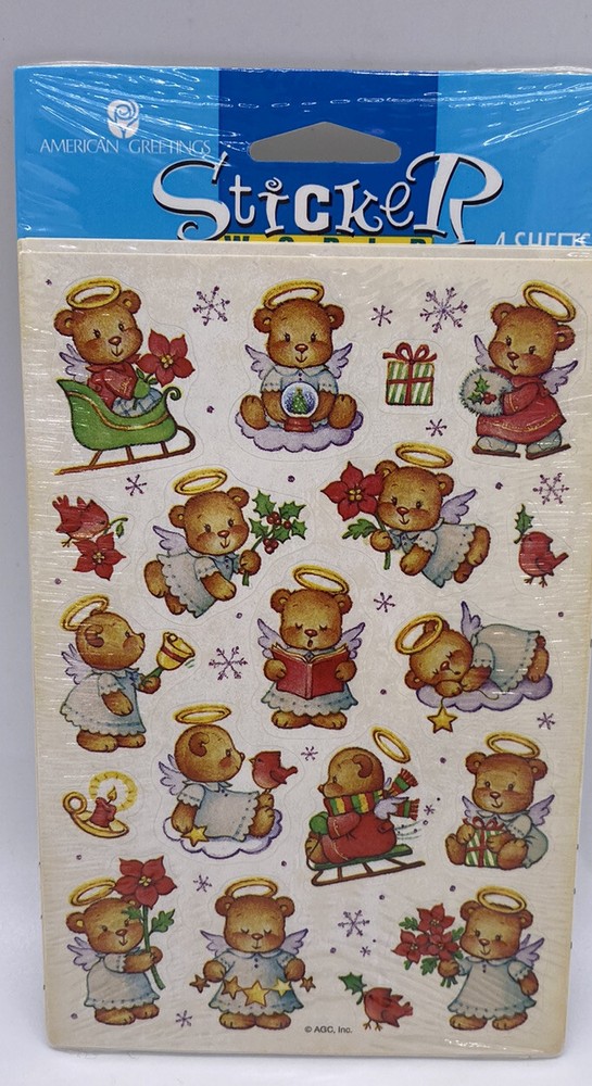 Vintage American Greetings Sticker World Christmas Angel Bears 4 Sheets New