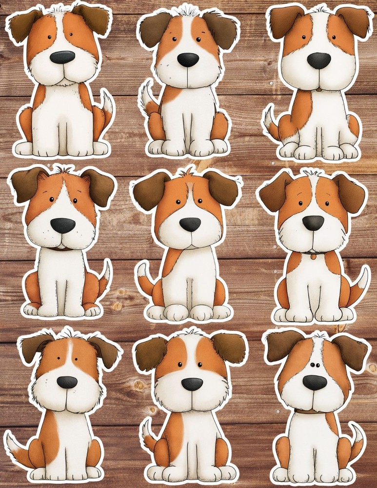 Brown and White Puppy Die Cut Stickers Set Scrapbooking Laptop Water Bottle