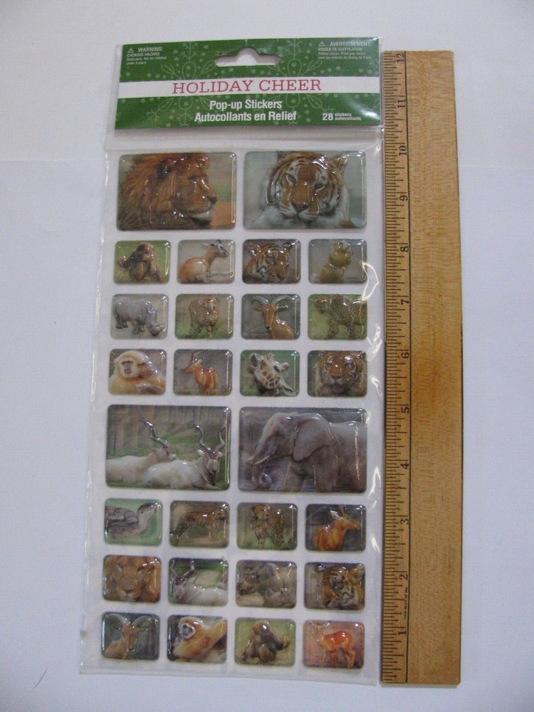 Pop Up Stickers JUNGLE ANIMALS 28 Pieces NIP