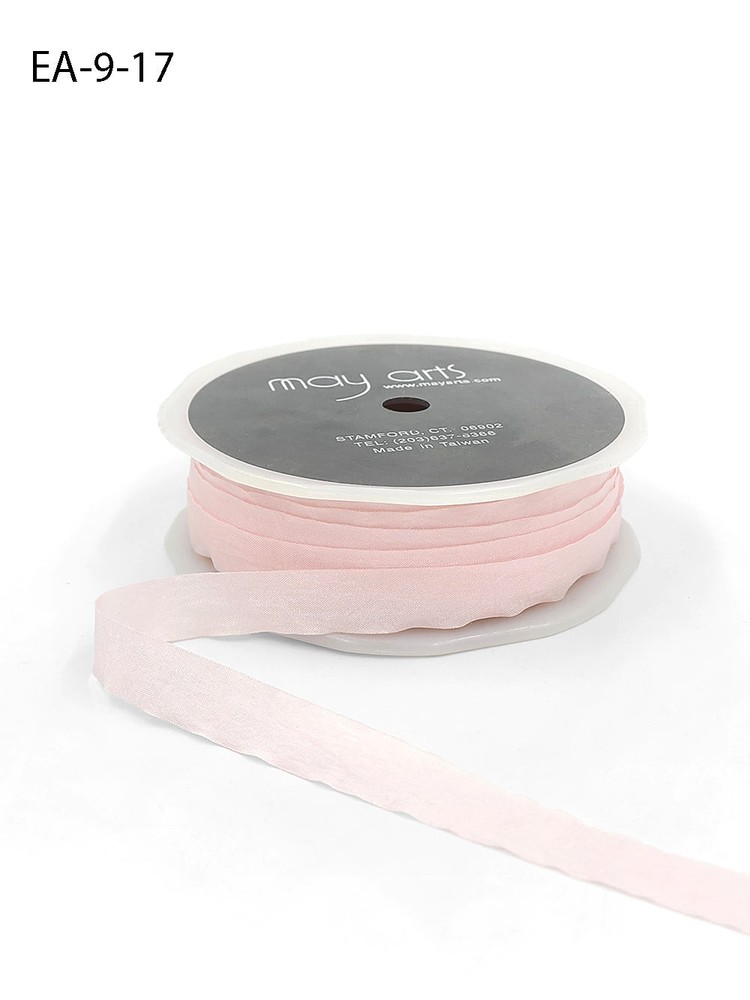 May Arts – 1/2 Inch Wrinkled Faux Silk Ribbon with Cut Edge, Pink, EA17