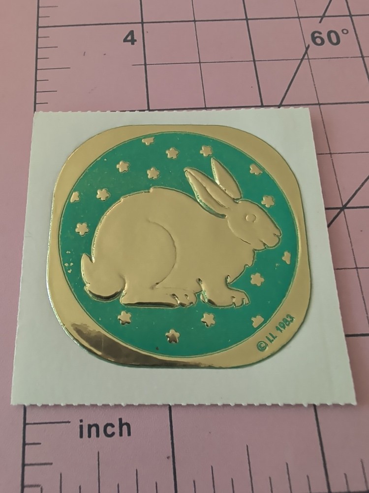Vintage Stickers Illuminations Bunny Rabbit Gold Foil Embossed Sticker