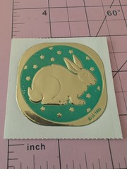 Vintage Stickers Illuminations Bunny Rabbit Gold Foil Embossed Sticker