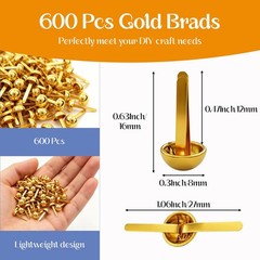 600 PCS 0.3 x 0.6 Inch Brads Round Head Paper Fasteners Metal Brass Fasteners…