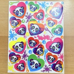 Lisa Frank Panda Painter Face Stickers S162 Rainbow Hearts Full Sheet Vintage