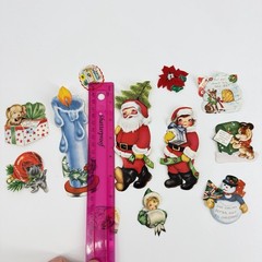 Vintage Christmas Stickers Victorian Santa Angels Lot Candle Dog Elf Kitten Snow
