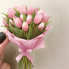 50Pcs Transparent Flower Bouquet Sticker Waterproof Vinyl Aesthetic Clear Floral