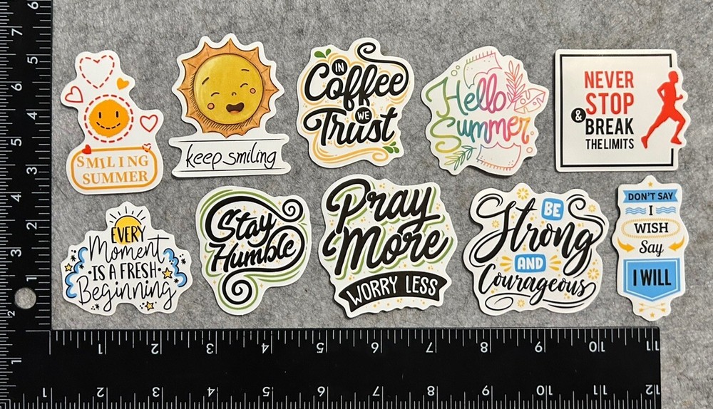 Lot of 10 Assorted Positive Affirmation Stickers Smile Happy Love Fitness