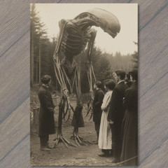 STICKER Tall Alien Skeleton Formal Crowd Retro Vintage Look Photograph Style