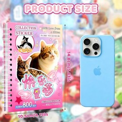 Cat Sticker Book, 30 Pages Over 800 Cute Die Cut Stickers with 3 Style 1