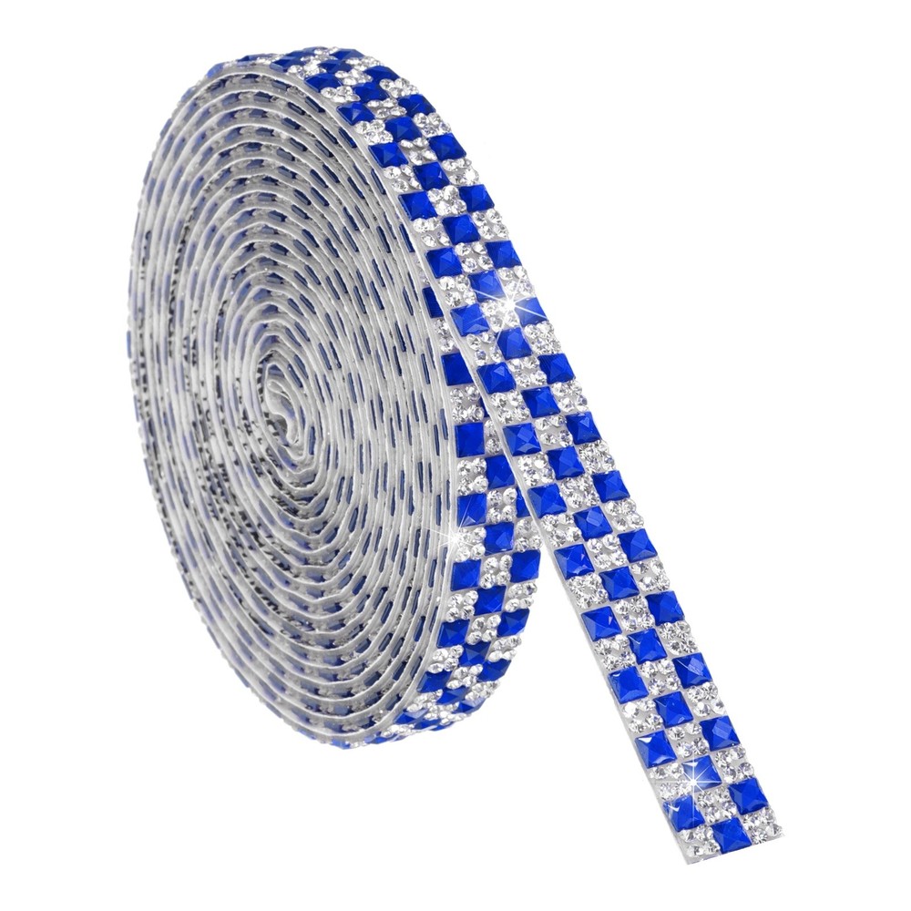 3 Yard Rhinestone Ribbon, 4mm x 4mm Crystal Rhinestone Strips, Dark Blue