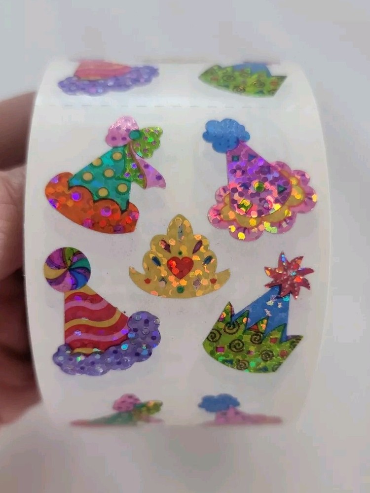 Vtg Sandylion PARTY HATS, PRISMATIC – Stickers PM416 New Vtg Roll Of 100 Mods